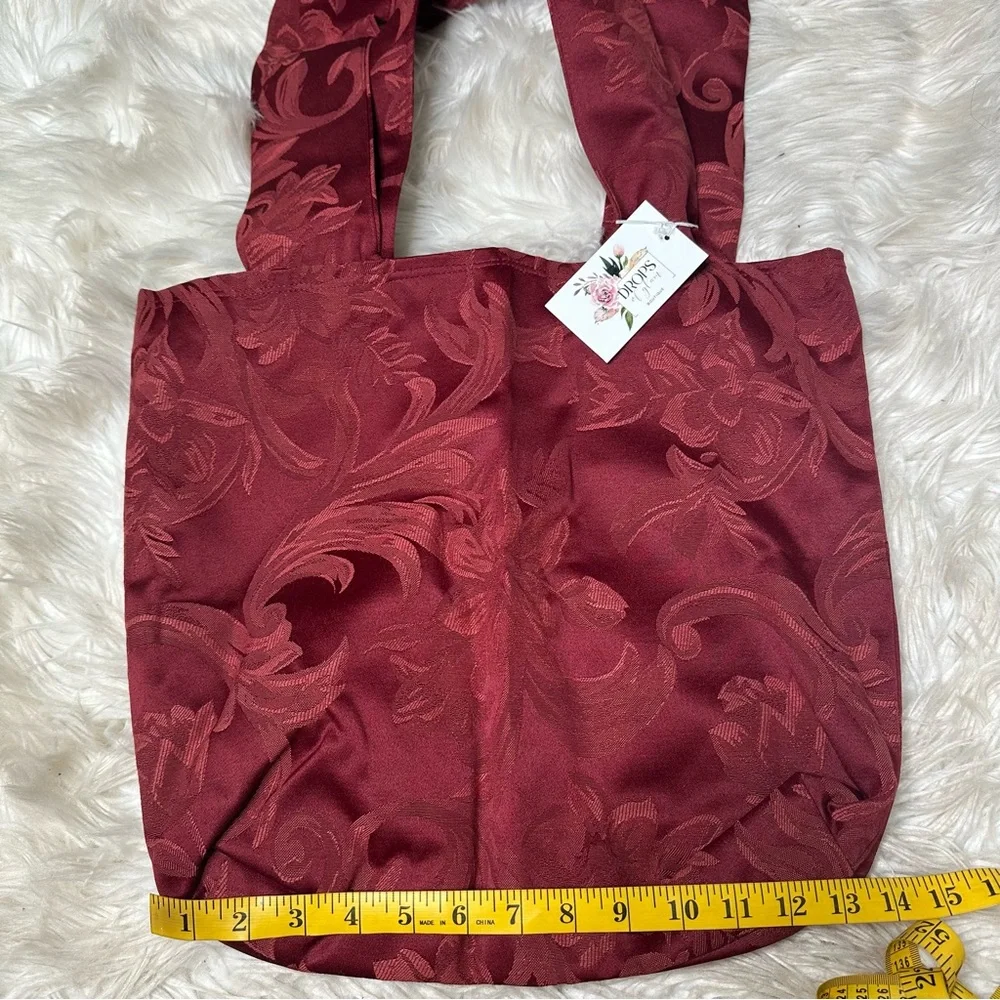 Nwt handmade reversible canvas tote burgundy damask‎ jacquard woven Y2K style
